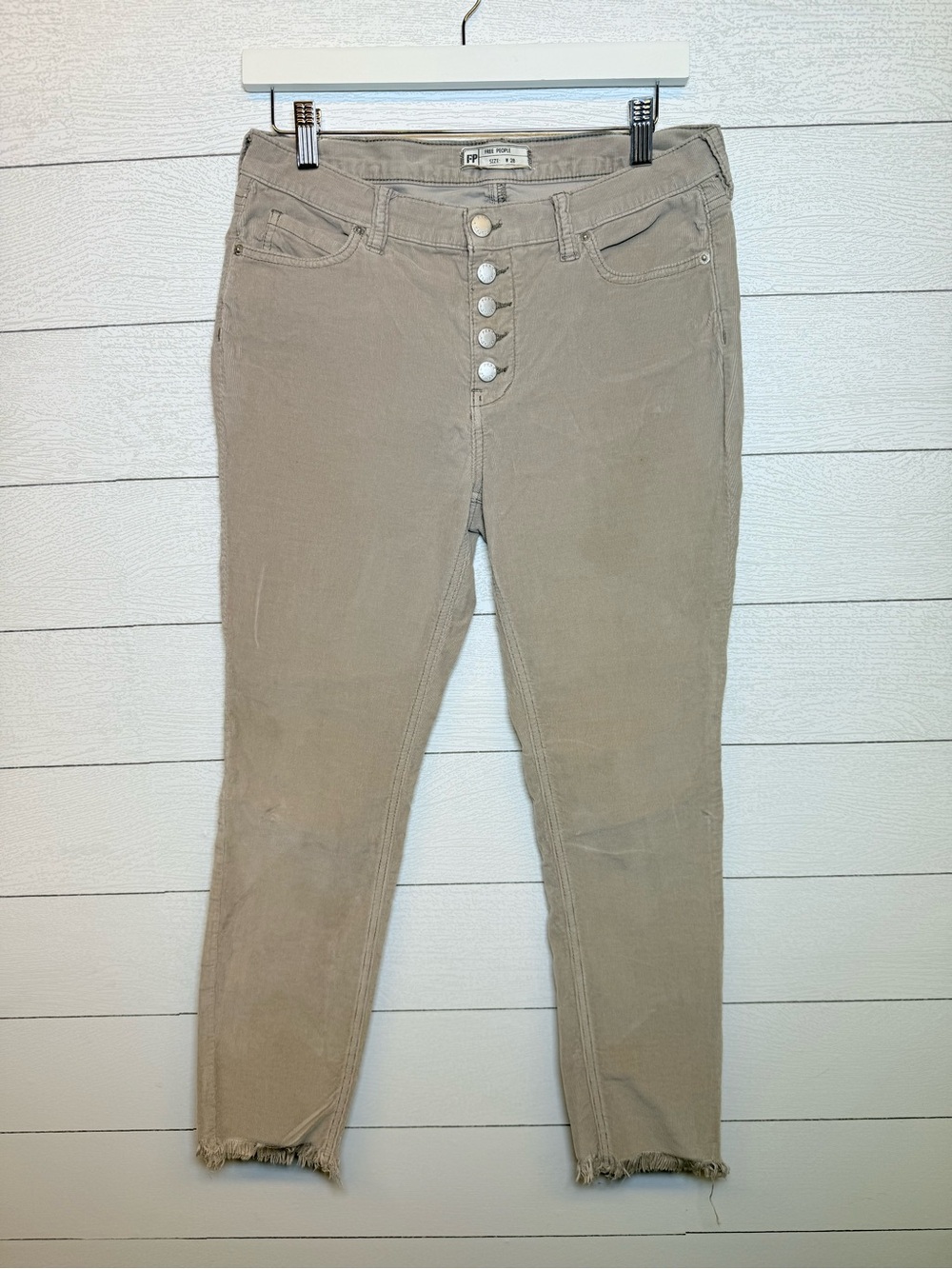 Free People High-Rise Button-Fly Corduroy Raw Hem Pants Beige Women’s Size 28